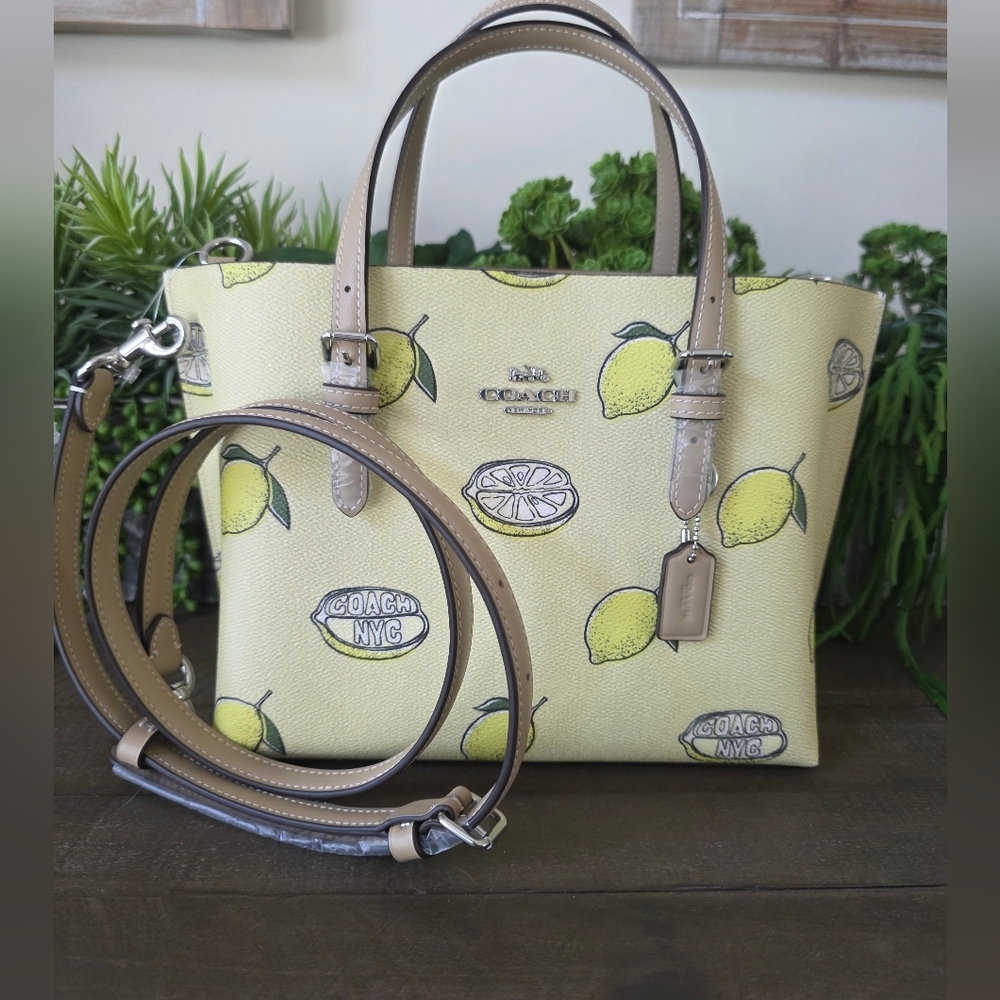 Coach Mollie Tote/Crossbody Lemon Print Coated Canvas With Wristlet-NWT - Picture 8 of 16